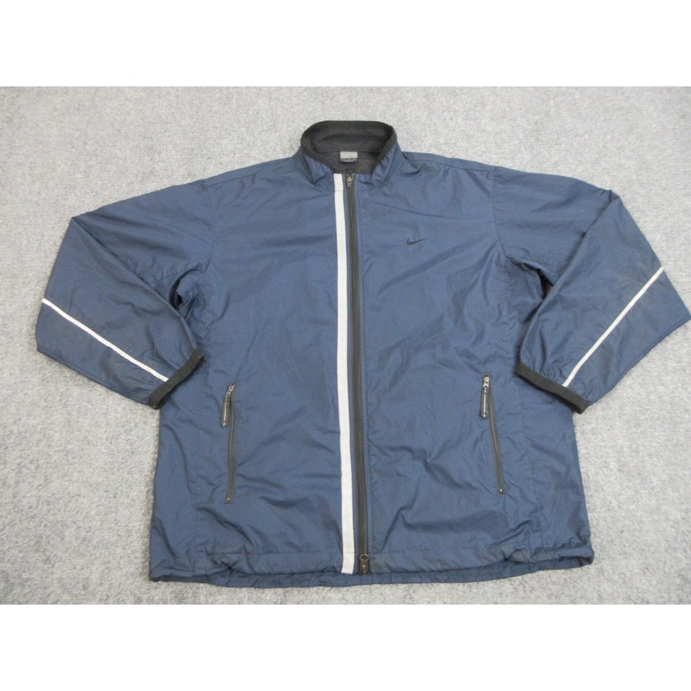 VTG Nike Jacket Mens XL Blue Full Zip Reflective Running Windbreaker Mesh Lined